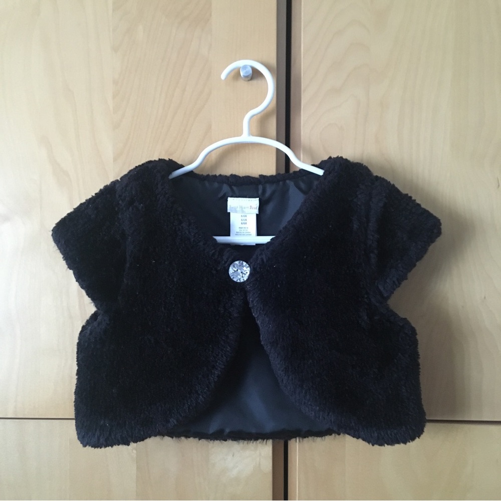 Kids, Faux Fur, Black Bolero Jacket, Size 6